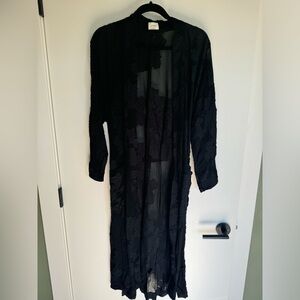 Aritzia WILFRED Durante Black Sheer Floral Jacquard Kimono Robe Jacket